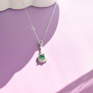 Collier émeraude en argent sterling 925, 0,93 ct, émeraude véritable, or blanc, bijoux vintage, cadeaux d'anniversaire pour elle - Product Image 1