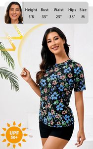 Traje de Baño de 2 Piezas para Mujer, Bikini Estampado de Manga Corta con Protección Solar, Secado Rápido y Antibacteriano - Product Image 4