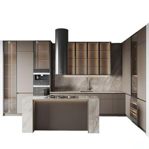 Meubles de <span class=keywords><strong>cuisine</strong></span> modulaires sans poignées de style italien de luxe avec îlot en pierre de quartz pour la rénovation de maisons, villas et appartements modernes - Product Image 2