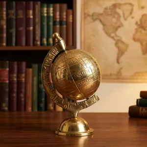 Globe terrestre en laiton de style antique, décoration de bureau, globe terrestre décoratif nautique vintage pour la maison, le bureau, la bibliothèque, la table - Product Image 2