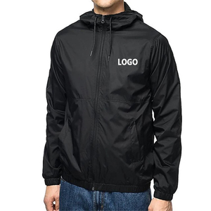 2026 OEM Custom Canvas Waterproof Windproof Outdoor Running <b>Black</b> Hooded Stand Collar Front <b>Windbreaker</b> Jacket for Men - Product Image 1