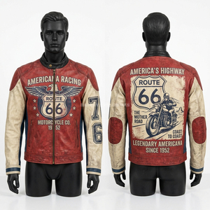 Vintage Racing <b>Leather</b> <b>Jacket</b> Graphics <b>Retro</b> Sport Biker Outerwear Slim Fit Motorbike Coat Fashion Street Style Men Top Wear - Product Image 4