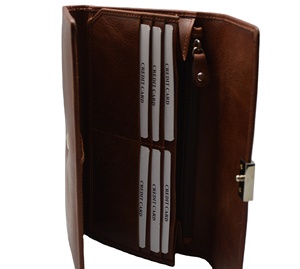 Handmade Premium Quality Genuine Leather Women's <b>Wallet</b> Button Closure Polyester Lining Vintage <b>Trifold</b> RFID Blocking Long - Product Image 1