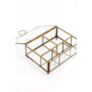 Organisateur de bijoux en verre transparent de style nordique, boîte de rangement cosmétique à 4 compartiments avec cadre en laiton, plateau décoratif de bureau, boîte à souvenirs pour bijoux - Product Image 6