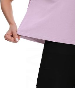 Sexy Women Lavender <b>Cropped</b> Workout T-Shirt Short Sleeve O-Neck Gym <b>Top</b> Solid Color Box Fit Style - Product Image 3