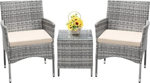 Juego de Bistró de Mimbre para Exteriores de 3 Piezas, Muebles de Patio con Cojines Cómodos para Balcón, Jardín y Patio Trasero - Product Image 2