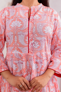 Hand Block Printed 100% Natural Cotton Women's Floor-Length Floral Summer Dress Long Sleeve <b>Three</b> Quarter Sleeve Casual Daily - Product Image 4
