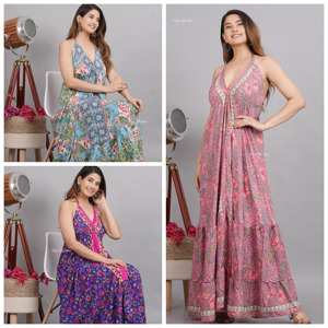 Vestido de Seda Estilo Boho Hippie – Elegante Vestido Maxi Estampado con Corte Holgado y Diseño Fluido para Mujer - Product Image 1