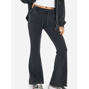 Pantalones acampanados elásticos de lona transpirable y ecológica para mujer de talla grande, hechos a medida, con botones, de secado rápido, para primavera, venta al por mayor - Product Image 1