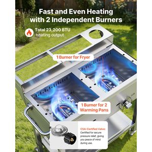 Friggitrice Professionale a Gas Propano per Esterni Usata con 2 Bruciatori (11.600 BTU Ciascuno) e Vasche Scaldavivande da 1/3, Funzionalità Multiuso - Product Image 4