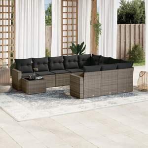 Gray Garden <b>Sofa</b> <b>Set</b> With Cushions UV Resistant PE Rattan Outdoor Furniture Contemporary Design Waterproof - Product Image 1