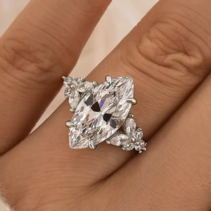 925 Silver Moissanite Jewelry Marquise Cut White <b>Stone</b> with <b>Two</b> Design Side <b>Stone</b> in White Gold Plated Engagement <b>Ring</b> for Women - Product Image 4