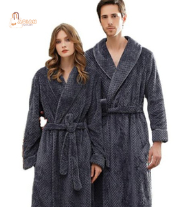 Robe de nuit décontractée épaisse à manches longues pour homme, en flanelle, avec fermeture éclair, pour l'hiver, l'été et le printemps, pour couple - Product Image 1