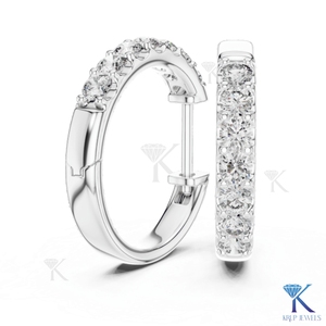 Boucles d'oreilles créoles Huggie pavées à rangée unique en diamant CVD HPHT de laboratoire, fermoir à pression, en or massif 14K 18K, de luxe, pour femme, pour mariage et soirée - Product Image 6
