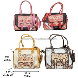 High-quality Hand Tooled Leather Medium Travel Speedy Bag Weekender Overnight <b>Storage</b> Crossbody Handbag Women Durable Duffel Bag - Product Image 2