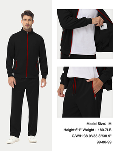Survêtement noir pour homme, fermeture éclair intégrale, couleur unie, vêtements de sport décontractés, manches longues, col montant, pantalon avec poches latérales, vêtements d'automne - Product Image 3