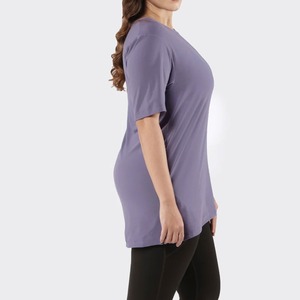 Oversized Plus Size Women's Solid Colour Short Sleeve O-Neck Knitted T-Shirt Casual Loose Fit <b>Top</b> Regular Length Purple - Product Image 3