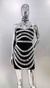 Robe de Soirée Sexy et Luxueuse pour Femme, Mini Moulante, Bustier, Ornée de Perles et Cristaux, Style Industriel Moderne, Idéale pour Cocktails et Fêtes - Product Image 2