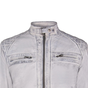 Customized Men’s Premium Distressed Leather <b>Jacket</b> – <b>White</b> Quilted Shoulder <b>Biker</b> <b>Jacket</b> for Casual Wearing - Product Image 4