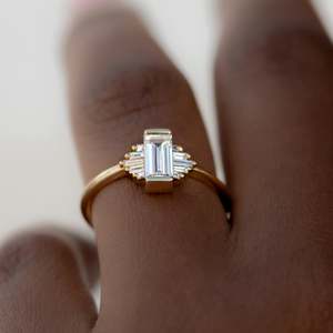 Emerald Cut Diamond Engagement Ring 14K Solid Gold Prong Setting Classic Women's Geometric Style - Product Image 3