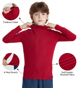 <b>Boys</b> Red Solid Color <b>Thermal</b> Turtleneck Underwear Tops High Quality Long Sleeve Base Layer Warm T Shirts - Product Image 2