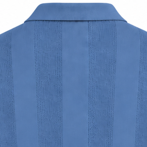 <b>Sky</b> <b>Blue</b> Mens Long Sleeve Knitted Polo Shirt Vertical Textured Stripe Design Ribbed Cuffs Premium Casual Pullover Fashion <b>Top</b> - Product Image 4