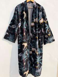 Chaqueta Larga de Invierno para Mujer, Estilo Bomber, con Estampado Animal, de Terciopelo Negro, con Cierre de Cinturón, Estilo Boho para la Playa - Product Image 3