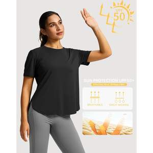 2025 camisetas de entrenamiento de gimnasia XL negras para mujer, camisetas atléticas de protección solar con UPF 50 +, Manga corta holgada para correr - Product Image 4