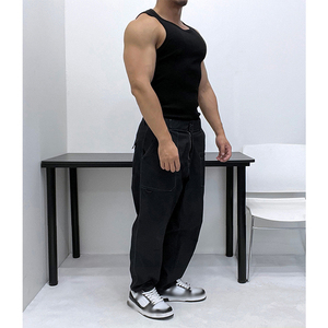 Fitness Round Neck Sleeveless Slim Fit Breathable 100% Cotton Garment Dyed Thick Ribbed <b>White</b> <b>Tank</b> <b>Top</b> for Men - Product Image 6