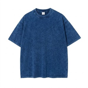 T-shirt surdimensionné personnalisé en coton délavé pour homme – Coupe ample, bleu vintage, style streetwear – Logo personnalisé, OEM, vente en gros - Product Image 4