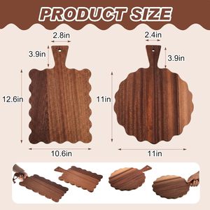 Lot de 2 planches à découper en bois d'ébène festonnées avec poignée, planches à découper en bois d'ébène à bords ondulés, planches de service pour le pain, vente en gros - Product Image 6