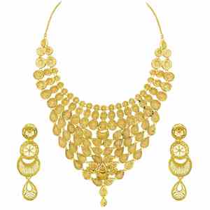 Parure de bijoux de mariée traditionnelle de style Dubaï en laiton plaqué or 14K, 18K, 24K, colliers courts lourds, vente en gros - Product Image 4