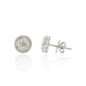 18K White Gold Oval Cut Diamond & Pearl Cluster Halo Stud <b>Earrings</b> - Product Image 5