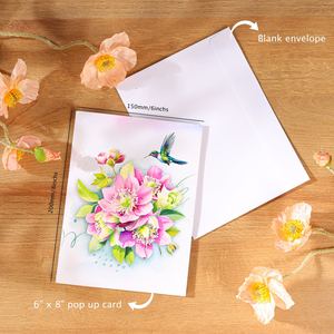 Carte pop-up 6x8 motif Colibri floral avec enveloppe vierge, carte de vœux en carton imprimé numériquement Viet-craft OT1009 Hanoi - Product Image 4