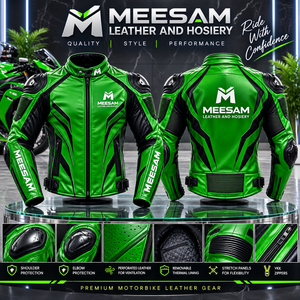 Blouson de moto en cuir vert respirant perforé pour la course avec protection épaule-coude en cuir de kangourou - Product Image 1