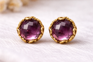 Natural Amethyst Bezel Setting Stud <b>Earrings</b> in Sterling Silver <b>Handmade</b> Round Luxury Jewelry for Women Gift Wholesale - Product Image 2