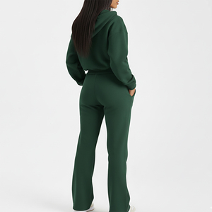 Ensemble de survêtement pour femme de haute qualité, hiver, brodé, avec sweat à capuche court à demi-zip et pantalon ample, 100% coton, couleur unie, respirant - Product Image 3