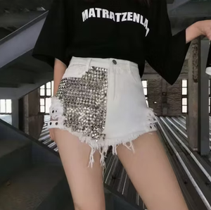 Shorts de Mezclilla de Cintura Alta con Diseño Asimétrico Desgastado, Transpirables, Casuales de Verano para Mujer, Estilo Desgastado Azul Claro - Product Image 6
