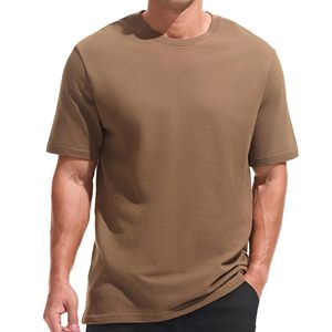 เสื้อยืดแขนสั้นคอกลมสีกาแฟสำหรับผู้ชาย ผ้าถักเนื้อนุ่ม สวมใส่สบาย ระบายอากาศได้ดี ทรงปกติ - Product Image 2