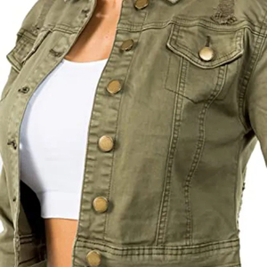 Veste en jean déchirée 100 % coton pour femme, coupe courte et régulière, col rabattu, boutonnée, style décontracté streetwear, broderie automne - Product Image 2
