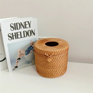 Cylinder tissue box handcrafted rattan <b>table</b> top napkin paper holder boxes home decor accessory - Product Image 5