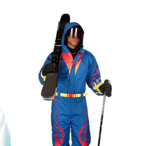 Custom <b>Men</b> One Piece Ski <b>Suit</b> <b>Waterproof</b> Windproof Flame Print Snowboard Jumpsuit with Hood and Belt - Product Image 6