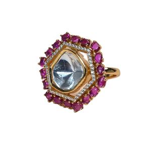 Exportateur de quantité en vrac vendant des bagues en pierre Polki blanche et rouge à base d'argent sterling 925 de conception élégante fabriquée en Inde pour les femmes - Product Image 1