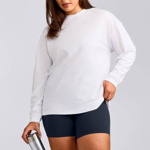 Yoga Apparel Baggy Women's <b>Long</b> Sleeve Plus Size Breathable Cotton Jersey Material Longline Fitness Workout Shirt Plain - Product Image 3