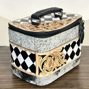 Nouveauté : Étuis de rangement pour bijoux en cuir véritable, faits à la main, avec motifs floraux et à carreaux, intérieur en velours, organiseur de voyage - Product Image 4