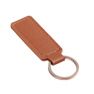 Leather Key Chain Brown Stitched Rectangular Shape Durable Customized Design Metal <b>Ring</b> - Product Image 5