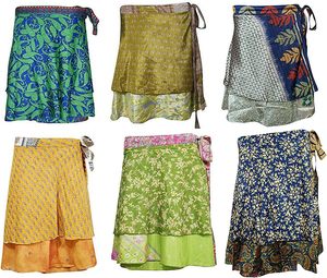 Jupe mini en soie à double couche, style vintage, longueur cheville, taille naturelle, avec nœud décoratif, taille 48 pouces, longueur 21 pouces - Product Image 5