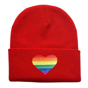 Unisex White Beanie Hat With Rainbow Heart Embroidery Casual <b>Winter</b> <b>Cap</b> For Adults - Product Image 5
