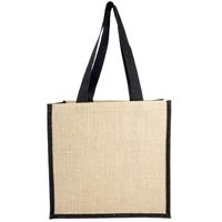 Sac fourre-tout en coton recyclé et jute avec poche avant, soufflet, forme structurée, personnalisable avec logo, vente en gros, promotionnel, pour le marché et le shopping