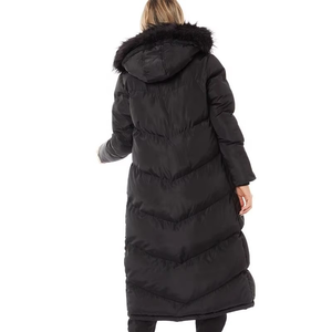 Chaqueta Larga de Mujer con Capucha y Ribete de Piel, Cierre de Cremallera, Relleno Grueso de Algodón para Invierno, Exterior de Cuero Genuino Transpirable - Product Image 2